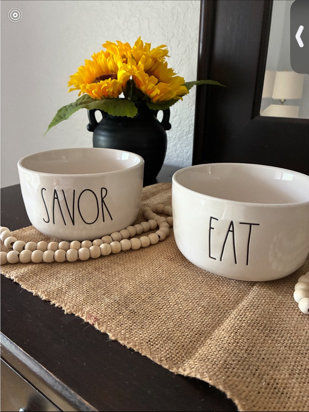 White Ceramic pet bowl  "EAT" and "SAVOR" Decorative Bowls - Set of 2